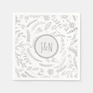 Serviette En Papier Feuilles Floraux Argent Rustique Réception de mari