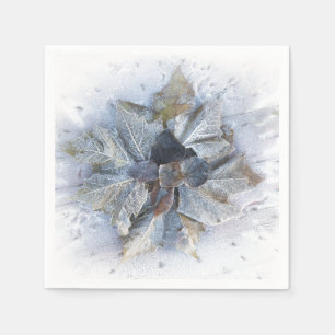 Serviette En Papier Feuilles gelées en neige hivernale gris blanc marr