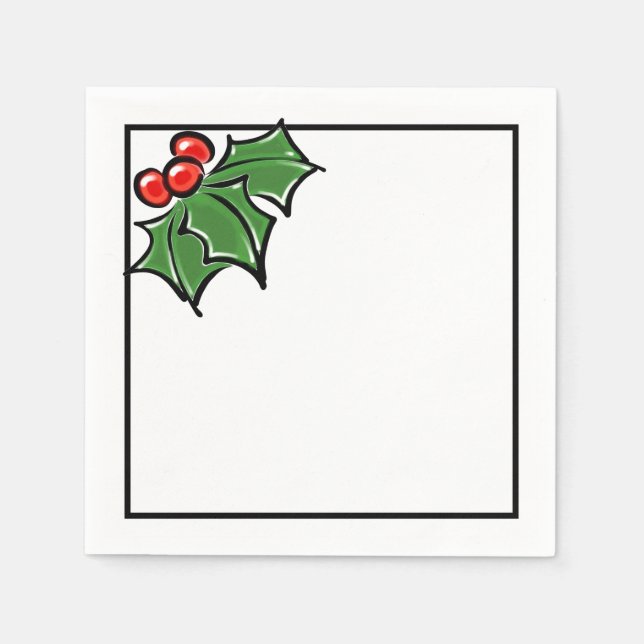 Serviette En Papier Feuilles Holly, baies Holly, motif de vacances amu (Devant)