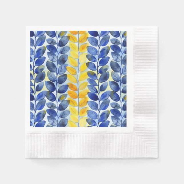 Serviette En Papier Feuilles jaune et bleu (Devant)