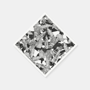 Serviette En Papier Feuilles modernes de banane tropicale noire et bla