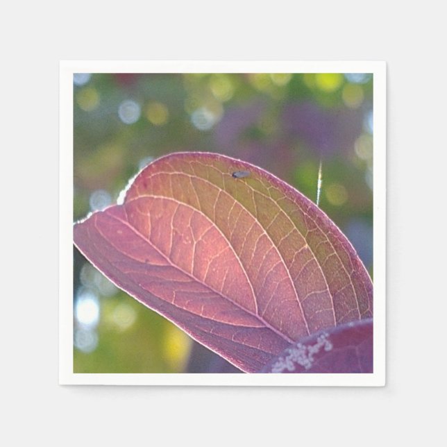 Serviette En Papier Feuilles Rouges Et Bokeh (Devant)