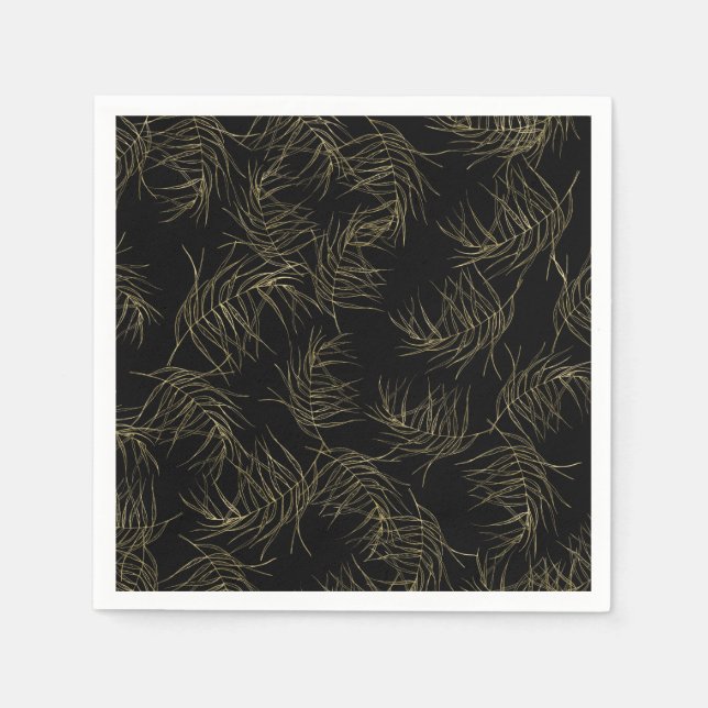 Serviette En Papier Feuilles tropicales de luxe noir et or pour un mar (Devant)