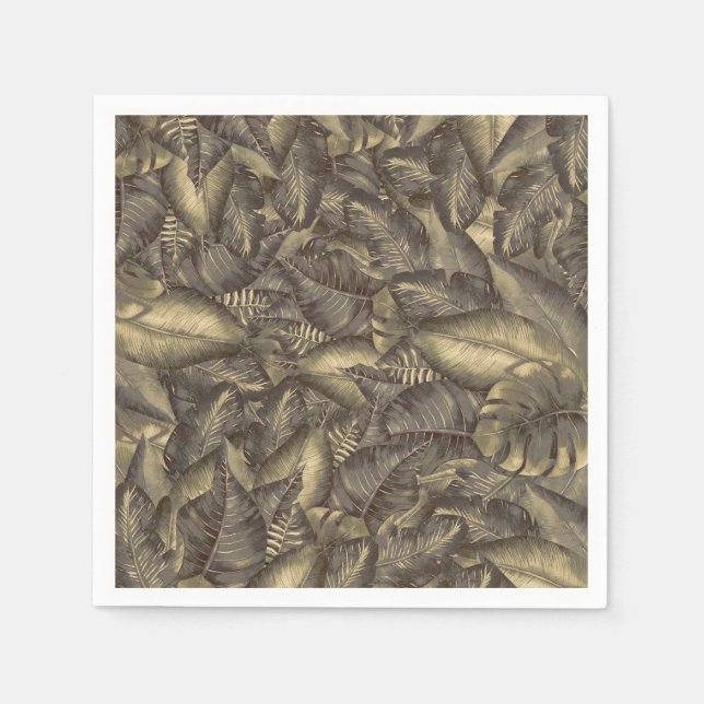 Serviette En Papier Feuilles Tropicales Rustiques Élégance Botanique V (Devant)