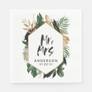 Serviette En Papier Feuilles tropicales serviettes mariages Mr & Mrs