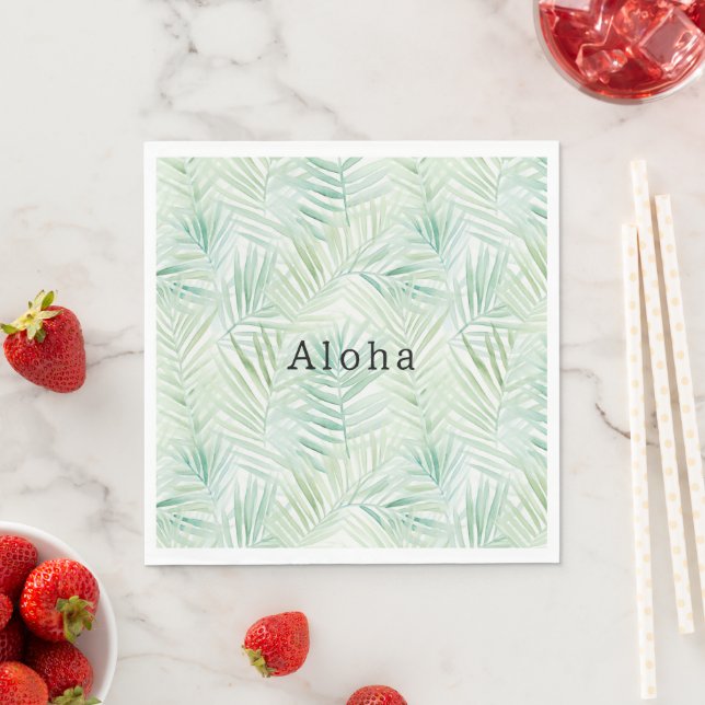Serviette En Papier Feuilles tropicales vertes Aloha (En situation)