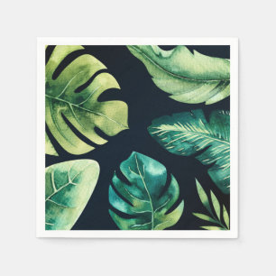 Serviette En Papier Feuilles Tropicales Vertes Élégante Mariage Noir