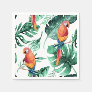 Serviette En Papier Feuilles tropicales vertes et oiseaux Fête d'été