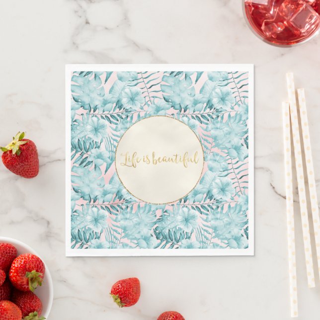 Serviette En Papier Feuilles tropicaux Aqua Gold (En situation)