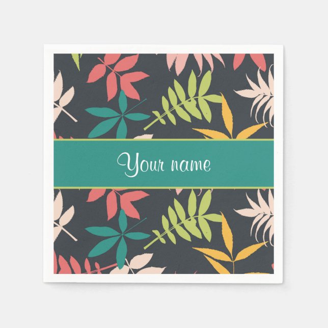 Serviette En Papier Feuilles tropicaux colorés (Devant)