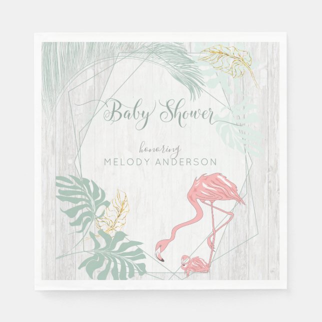 Serviette En Papier Feuilles tropicaux modernes Baby shower Flamant ro (Devant)