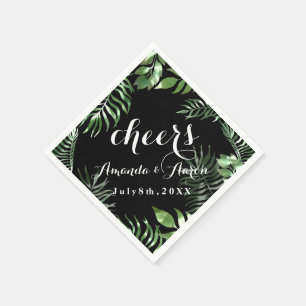 Serviette En Papier Feuilles Tropiques Vert Noir Blanc Floral Bravo