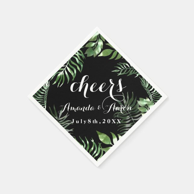 Serviette En Papier Feuilles Tropiques Vert Noir Blanc Floral Bravo (Coin)