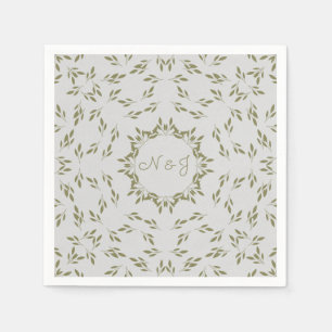 Serviette En Papier Feuilles vert olive Avoine naturelle Mariage rusti