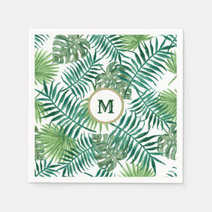 Serviette En Papier Feuilles verts tropicaux avec monogramme personnal
