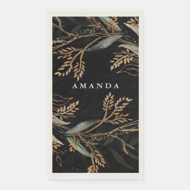 Serviette En Papier Feuillu Botanique Eucalyptus Moderne Branche Onyx (Devant)