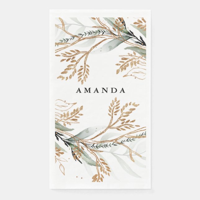 Serviette En Papier Feuillue Botanique Eucalyptus Moderne Branche de v (Devant)
