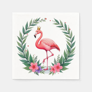 Serviette En Papier Feuillus   Élégant Flamant rose rose Couronne Trop