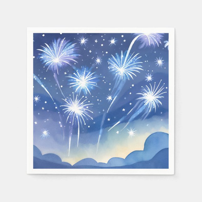 Serviette En Papier Feux d'artifice bleus | Aquarelle de célébration d (Devant)