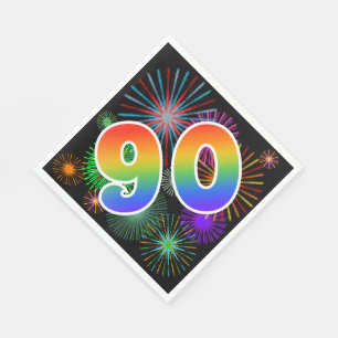 Serviette En Papier Feux d'artifice colorés + Motif "90" d'arc-en-cie