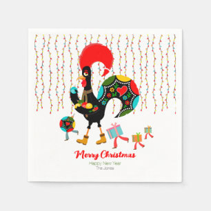 Serviette En Papier Feux de Noël, baubles, cadeaux et coq