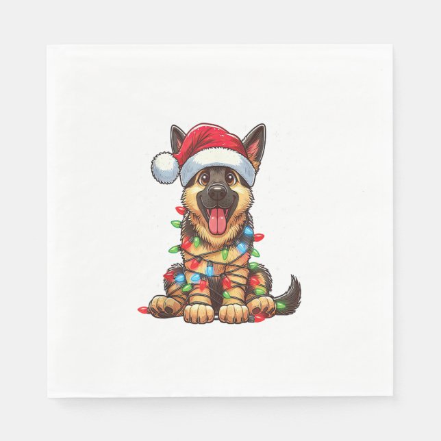 Serviette En Papier Feux de Noël du chien berger allemand Santa Hat Xm (Devant)