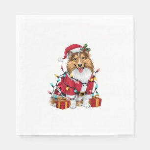 Serviette En Papier Feux de Noël Père Noël Sheltie Chien Noël _1
