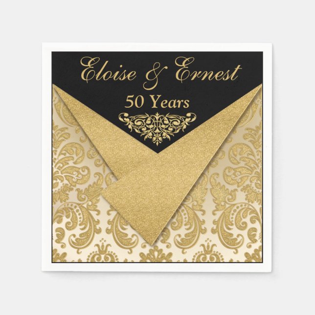 Serviette En Papier Feux Flaps Damask 50e anniversaire Mariage serviet (Devant)