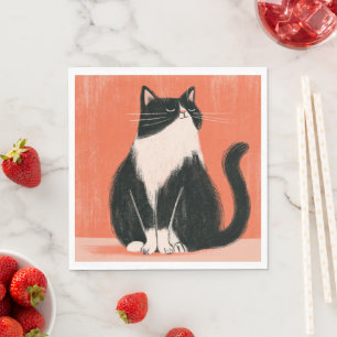 Serviette En Papier Fier Minimaliste Chat Smoking Sur Orange