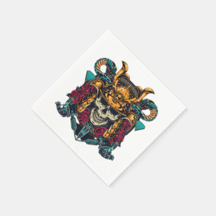 Serviette En Papier Fierce Samurai crâne tatouage Vintage