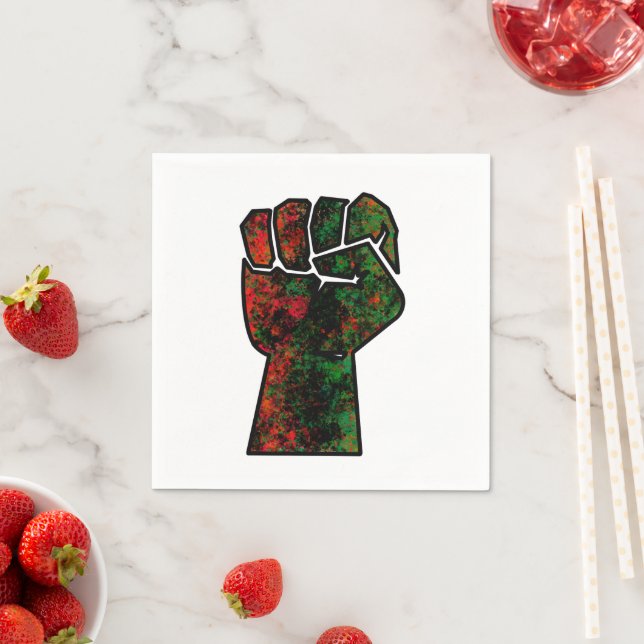 Serviette En Papier fierté noire drapeau rouge vert poing panafricain  (En situation)