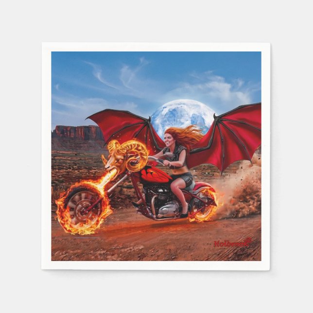 Serviette En Papier Fiery Foxella Vampire Biker Babe (Devant)
