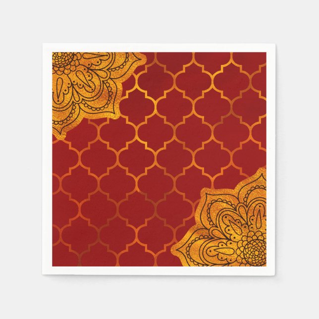 Serviette En Papier Fiery Red Gold Royal Indien Arabe Thème Marocain (Devant)