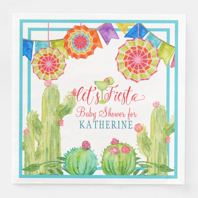 Serviette En Papier Fiesta Margarita Boy Baby shower Cactus Pennants (Devant)