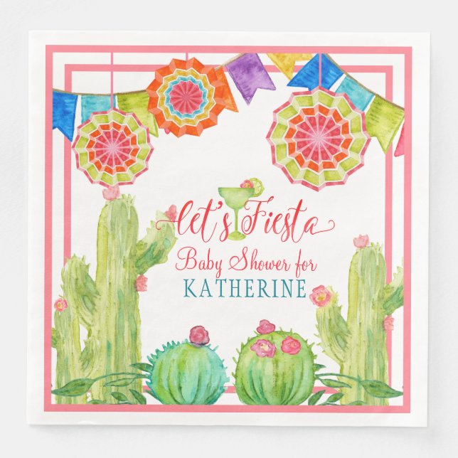 Serviette En Papier Fiesta Margarita Fille Baby shower Cactus Pennants (Devant)