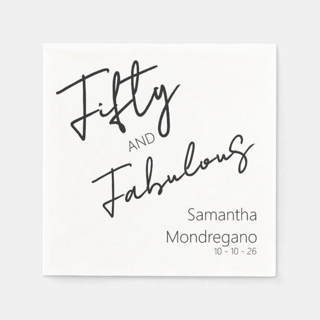 Serviette En Papier Fifty and Fabulous Black White 50th Birthday (Devant)