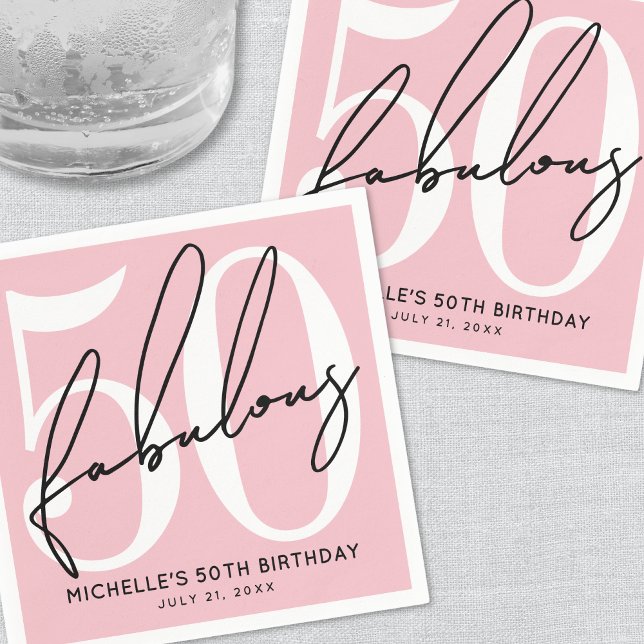Serviette En Papier Fifty And Fabulous Blush Pink 50th Birthday (Fifty And Fabulous Blush Pink 50th Birthday Napkins)