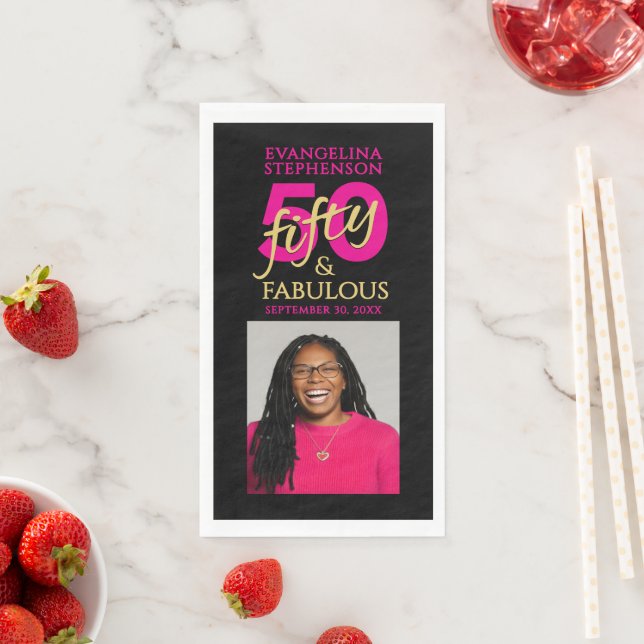 Serviette En Papier Fifty and Fabulous Photo 50th Birthday Party (En situation)