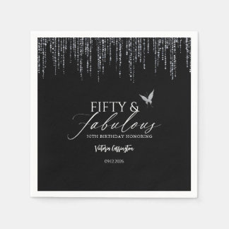 Serviette En Papier Fifty & Fabulous Black Glam 50th Birthday