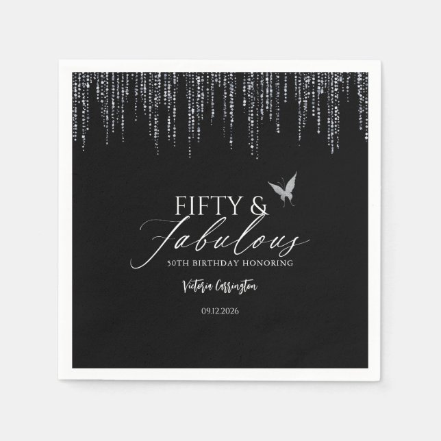 Serviette En Papier Fifty & Fabulous Black Glam 50th Birthday (Devant)