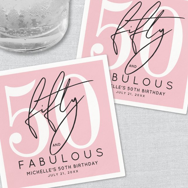Serviette En Papier Fifty Fabulous Pink 50th Birthday Party (Fifty And Fabulous Modern 50th Birthday Party Napkins)