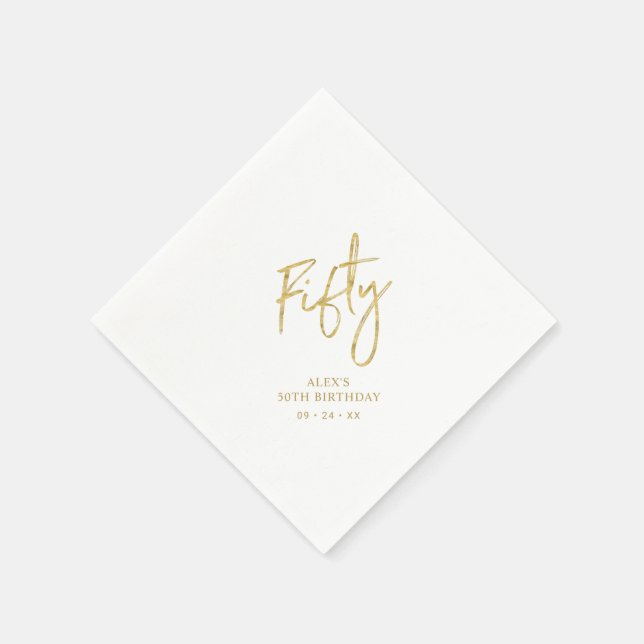 Serviette En Papier Fifty Gold Lettering 50th birthday Paper Plates (Coin)