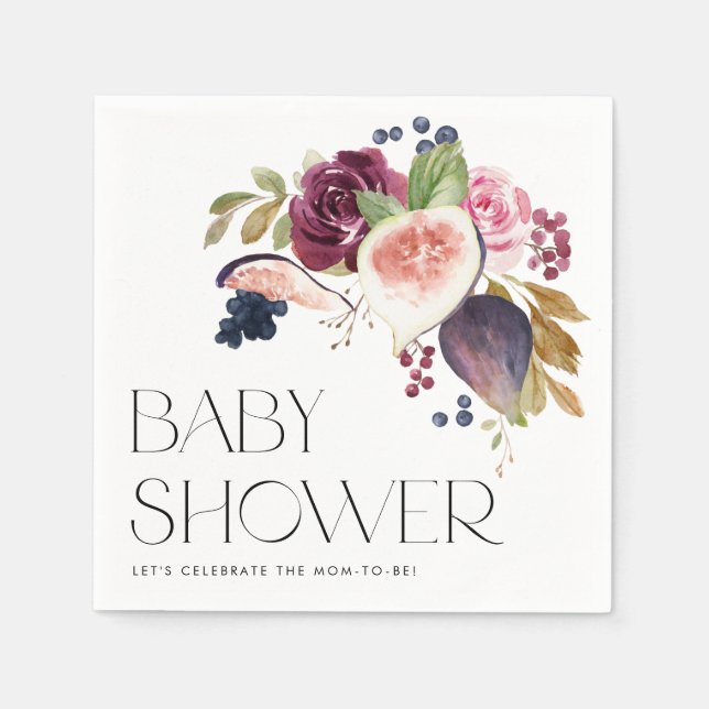 Serviette En Papier Figes d'aquarelle et Baby shower floral de Bourgog (Devant)