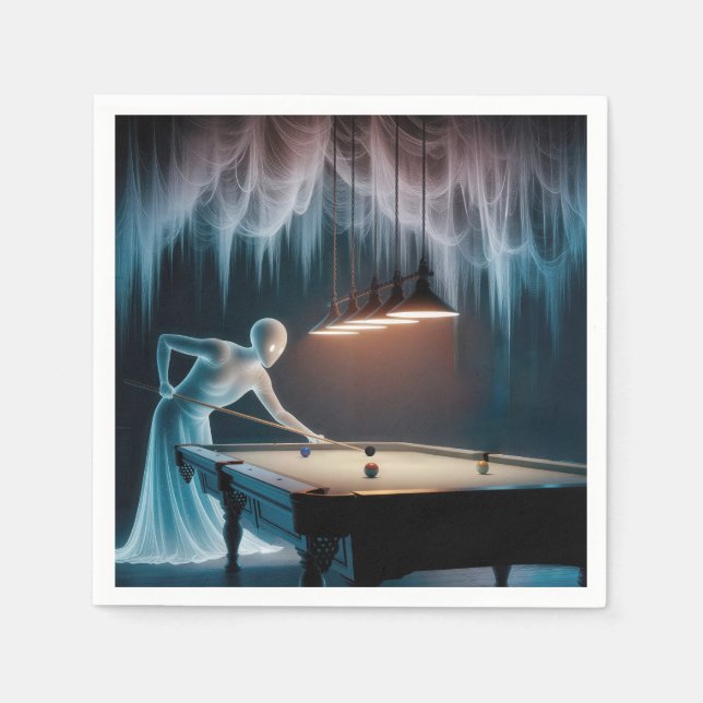 Serviette En Papier Figures de fantômes d'Halloween jouant au billard (Devant)