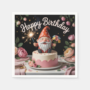 Serviette En Papier Figurine de gnome d'anniversaire sur un gâteau