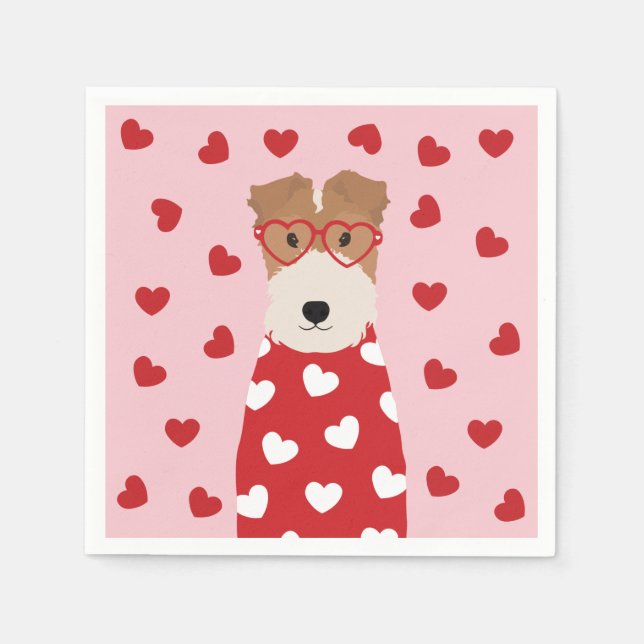 Serviette En Papier Fil Fox Terrier Lunettes de coeur de chien rose ro (Devant)
