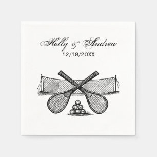 Serviette En Papier Filet de tennis vintage sportif, raquettes croisée