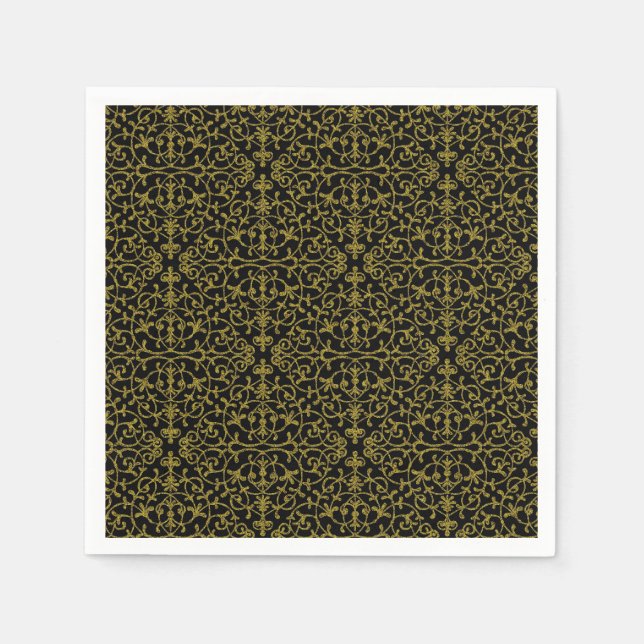 Serviette En Papier Filigree noir et or (Devant)