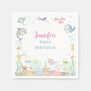 Serviette En Papier Fille 1er anniversaire aquarelle sous la mer