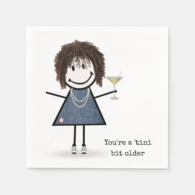 Serviette En Papier Fille à bâtons d'anniversaire avec Martini (Devant)